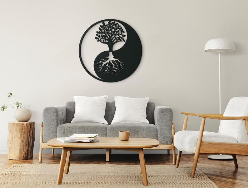 Decoración de pared redonda de madera en 3D Yin Yang | Decoración para el hogar espiritual