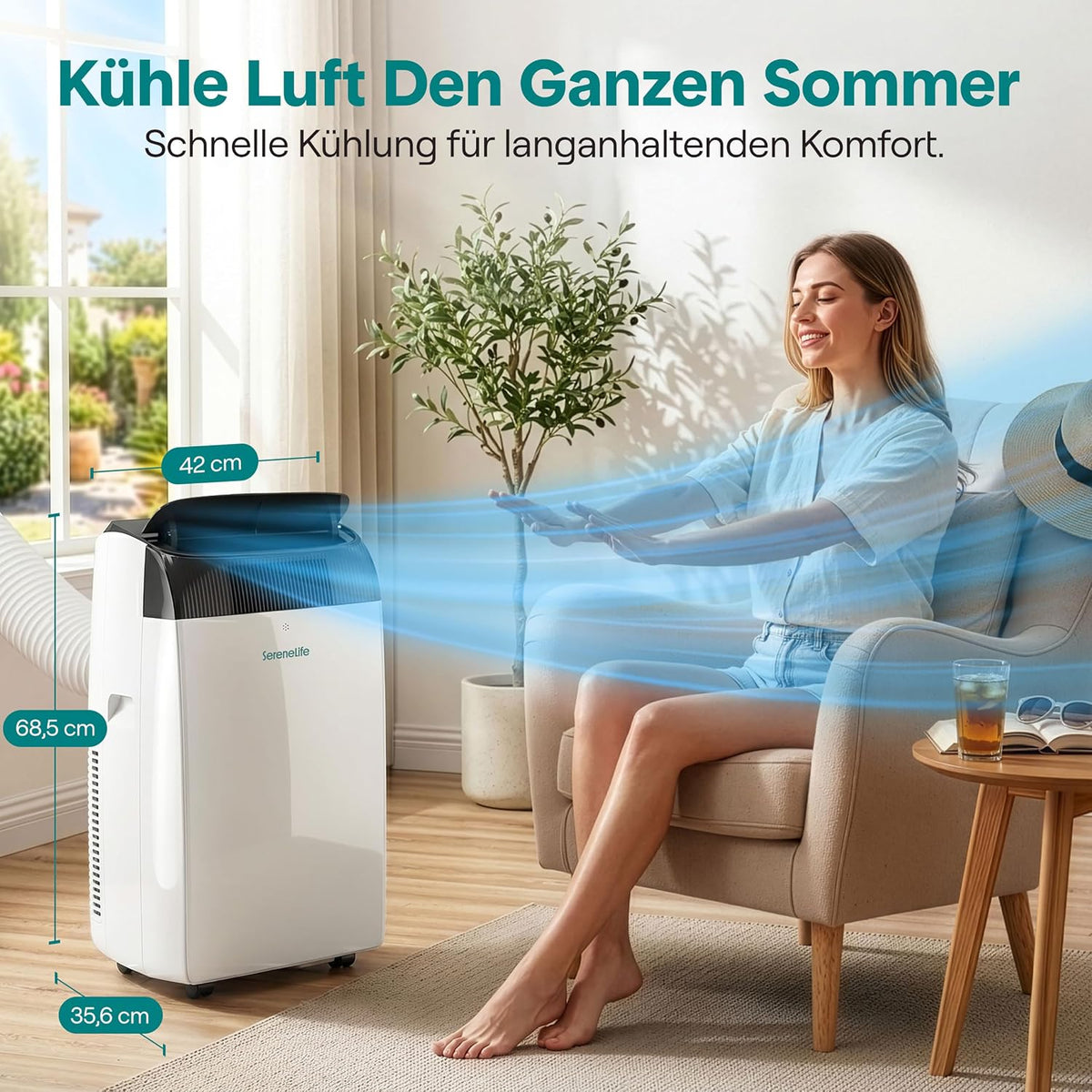 Aire acondicionado portátil SereneLife 4,1 kW 14000 BTU – Aire acondicionado con función de calefacción para habitaciones de hasta 40 m², silencioso 51 dB, unidad de aire acondicionado para dormitorio con deshumidificador, ventilador, control remoto