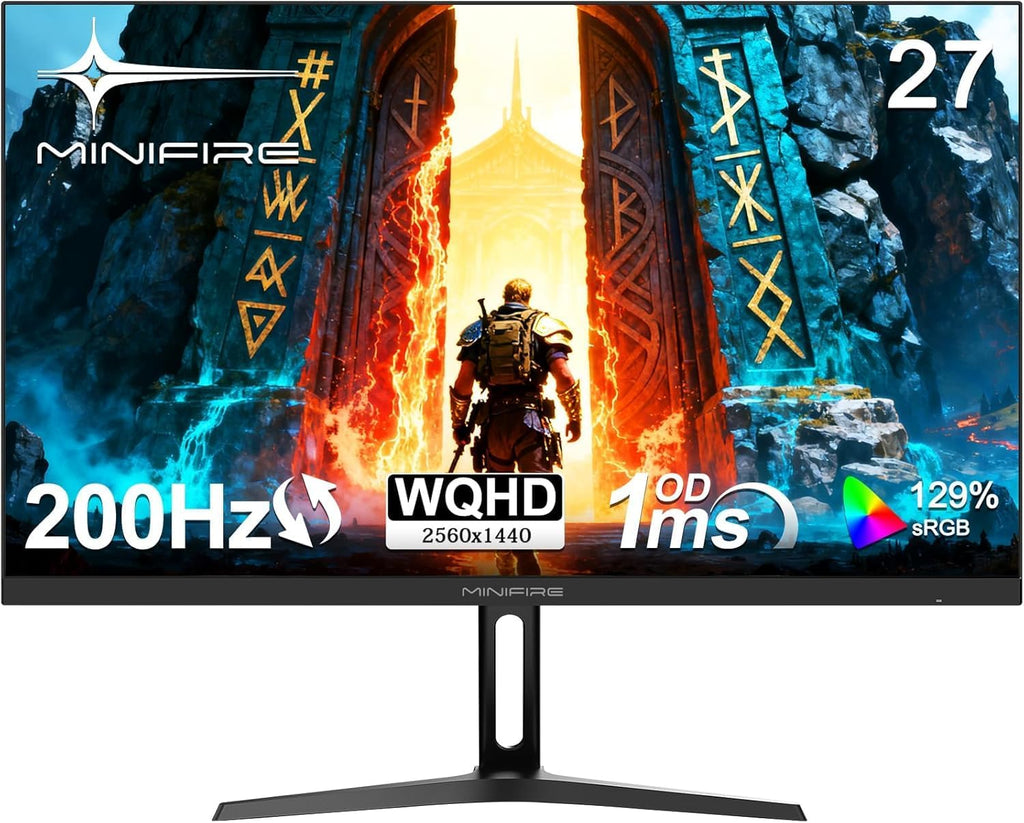 Monitor de juegos Minifire de 27 pulgadas, WQHD (2560×1440p) 200Hz 1ms (OD), pantalla Fast IPS Adaptive Sync HDR, HDMI/DP VESA 100×100mm (MFG27F4Q-200)