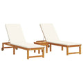 2025 Tumbonas 2 uds con Mesa y Cojines de Madera Maciza de Acacia, Tumbona con Cojines Crema de Madera Maciza de Acacia, Mesa Auxiliar de Jardín 35x35x34 cm de Madera Maciza de Acacia V8526