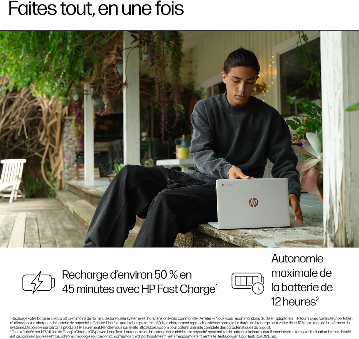 HP Chromebook 14a-nf0001sf Portátil 14" HD, PC Portátil (Intel Celeron N100, RAM 4 GB, Flash 128 GB, Intel Iris XE, Chrome OS), Ordenador Portátil Plata, Teclado AZERTY