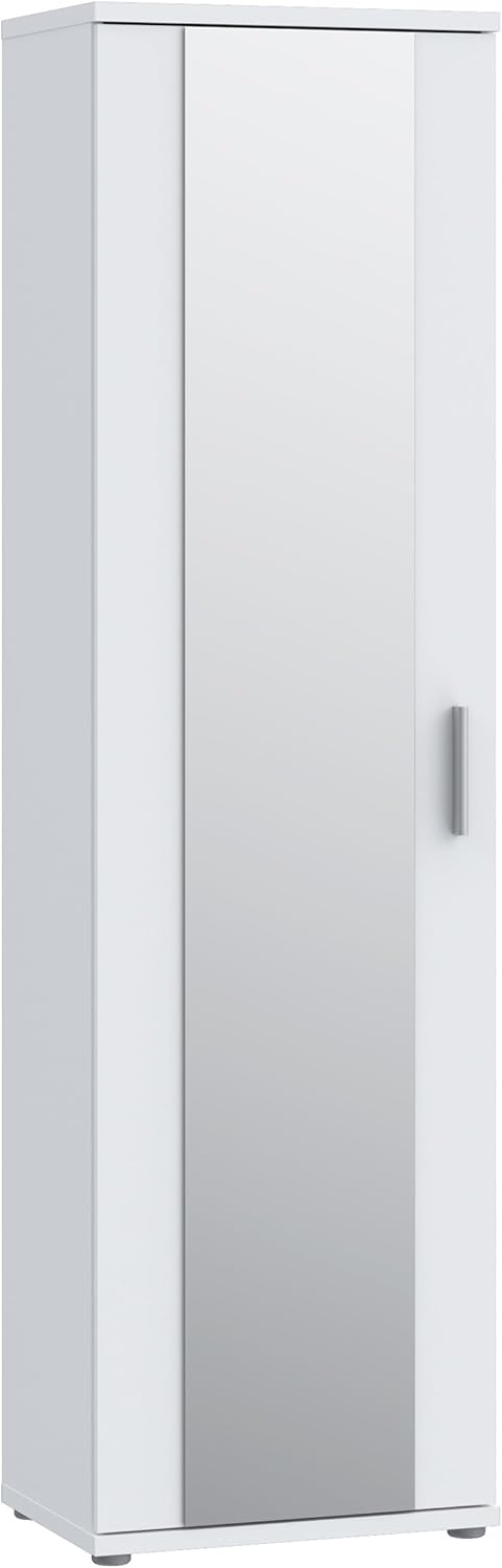 Zapatero Forte NET106 blanco 50, mueble de recibidor estrecho con 6 estantes y frente de espejo, pasillo, recibidor, madera, blanco, 50,2 cm de ancho x 179,1 cm de alto x 34,8 cm de profundidad