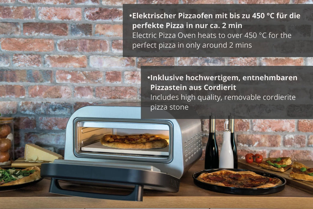 Horno de pizza eléctrico LUIGI 68816 1700 W hasta 450 °C con piedra para pizza de cordierita de 32 cm y control táctil