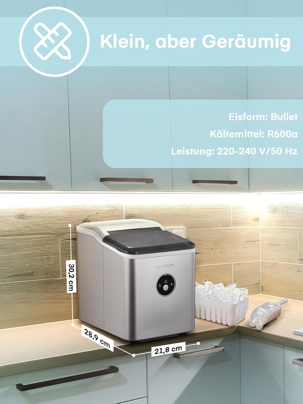 Máquina de hielo ganadora del test 2025, 14 kg en 24 horas, 9 cubitos de hielo en 6-8 minutos, funcionamiento silencioso, fabricador de hielo de 120W con pala y cesta, máquina de hielo pequeña para el hogar, oficina