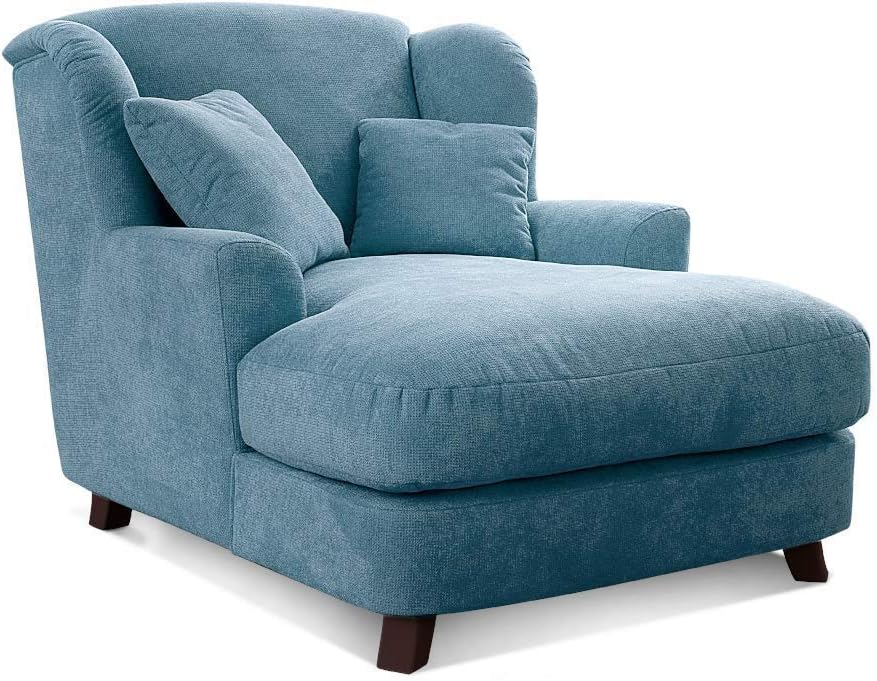Sillón XXL Cavadore Assado / Gran sillón tapizado con patas de madera y asiento amplio / Incl. 2 cojines decorativos / 109 x 104 x 145 / Tejido de punto azul claro