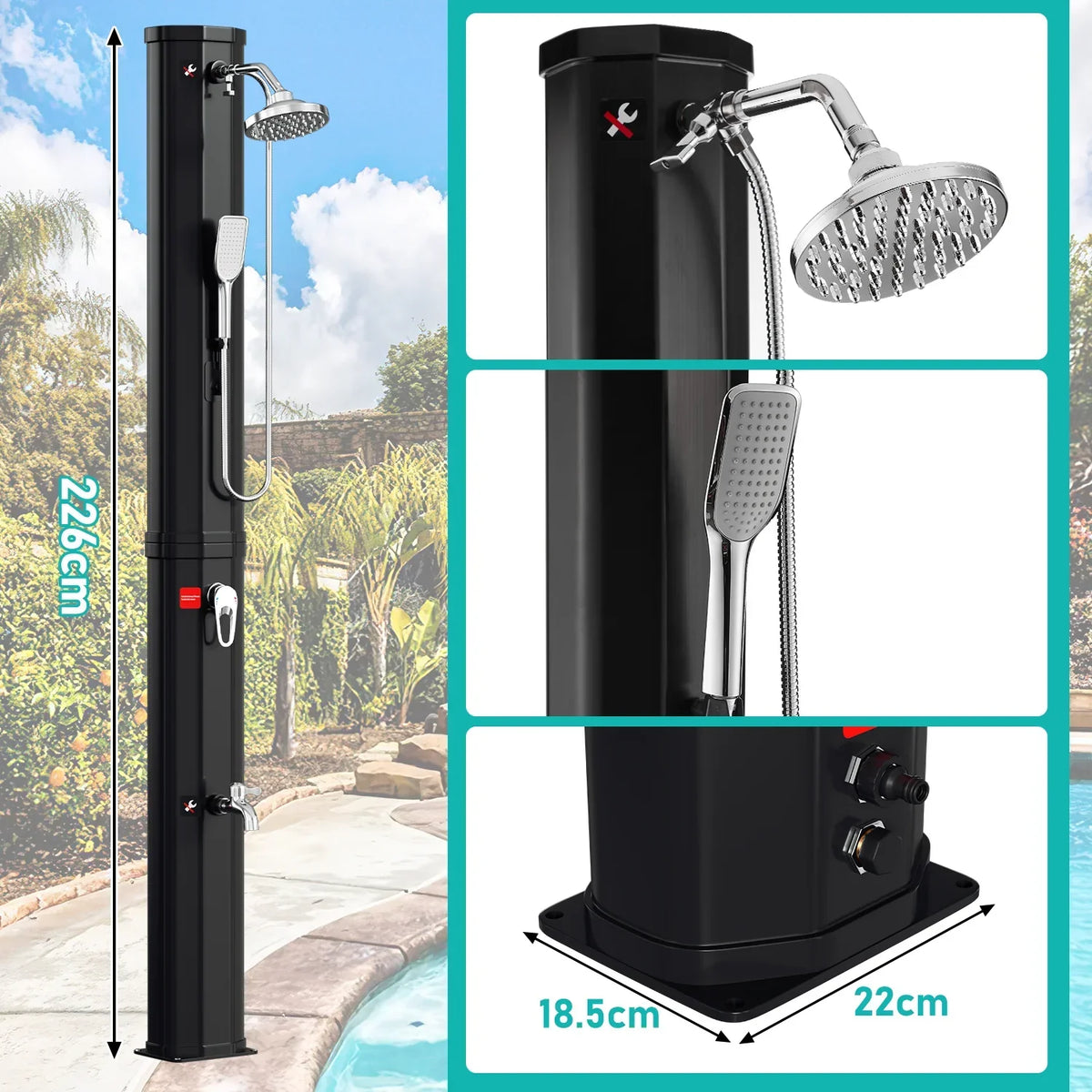 Ducha solar Sonnewelt de 60 L para jardín, incluye funda protectora y teleducha
