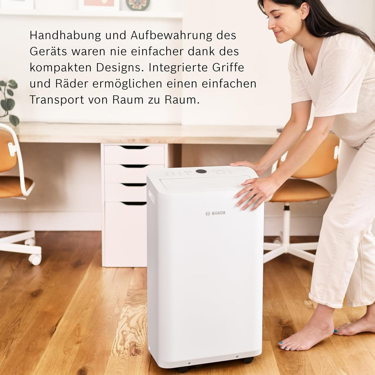 Acondicionador de aire móvil Bosch Cool 4000 - 3 en 1: aire acondicionado, deshumidificador, ventilador - 2,6 kW para habitaciones de hasta 35 m² - Con modo automático, modo silencioso y modo de suspensión