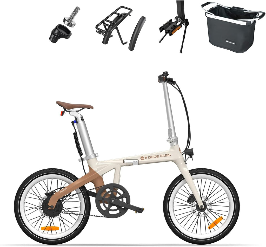 Bicicleta eléctrica ADO Air Carbon, bicicleta plegable, ebike para mujer/ebike para hombre, bicicleta, bicicleta plegable con transmisión por correa, 14,5 kg, pantalla LCD IPS, GPS, aplicación ADO, 250 W