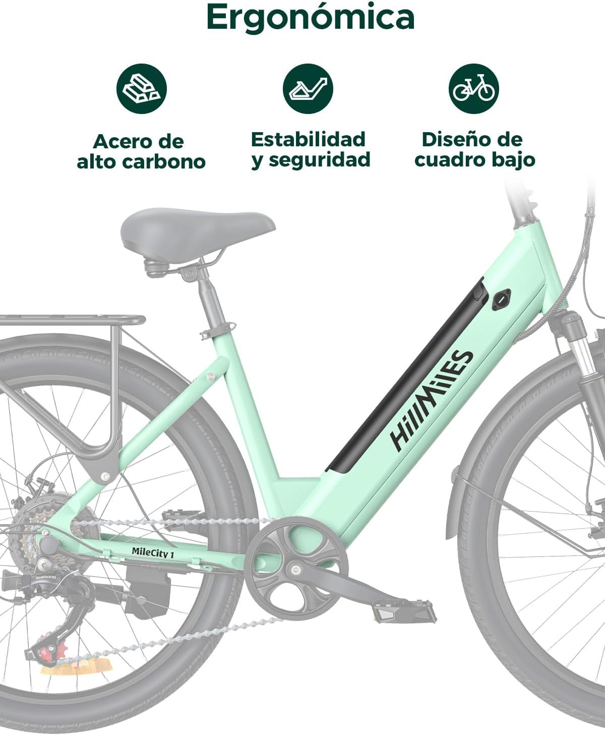 Bicicleta eléctrica MileCity1 de 26" para adultos, bicicleta eléctrica de 7 velocidades con batería intercambiable de 36V 13Ah, 25 km/h y 80-100 km de autonomía para desplazamientos urbanos, resistente al agua IP65