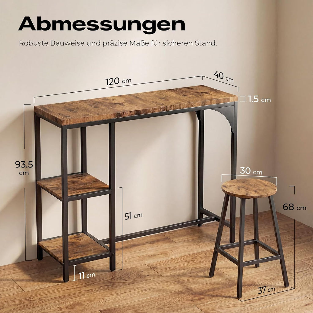 Juego de mesa de bar y taburetes HOKEEPER para 2 personas, barra de cocina, juego de mesa de pub, sala de estar, comedor (retro)