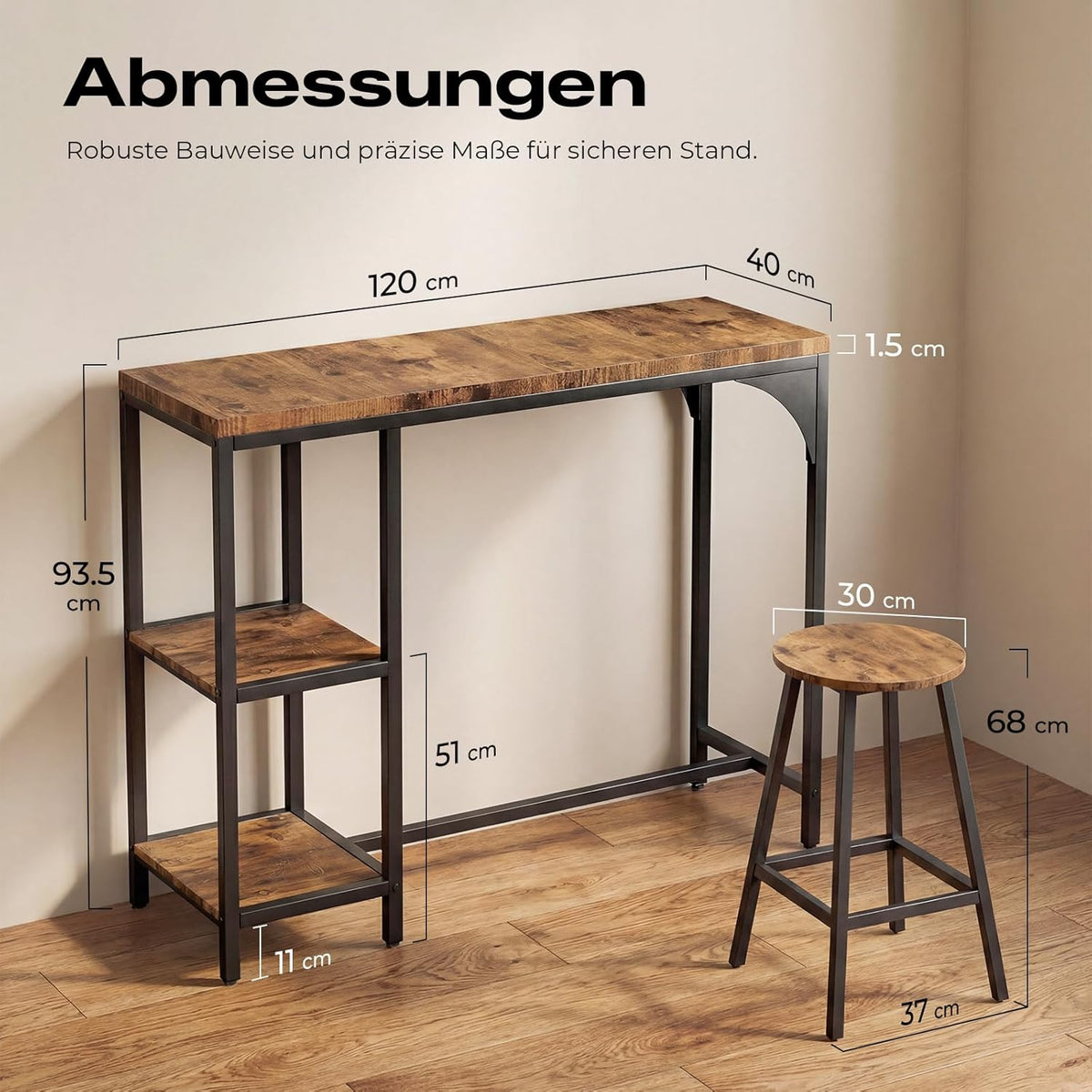 Juego de mesa de bar y taburetes HOKEEPER para 2 personas, barra de cocina, juego de mesa de pub, sala de estar, comedor (retro)