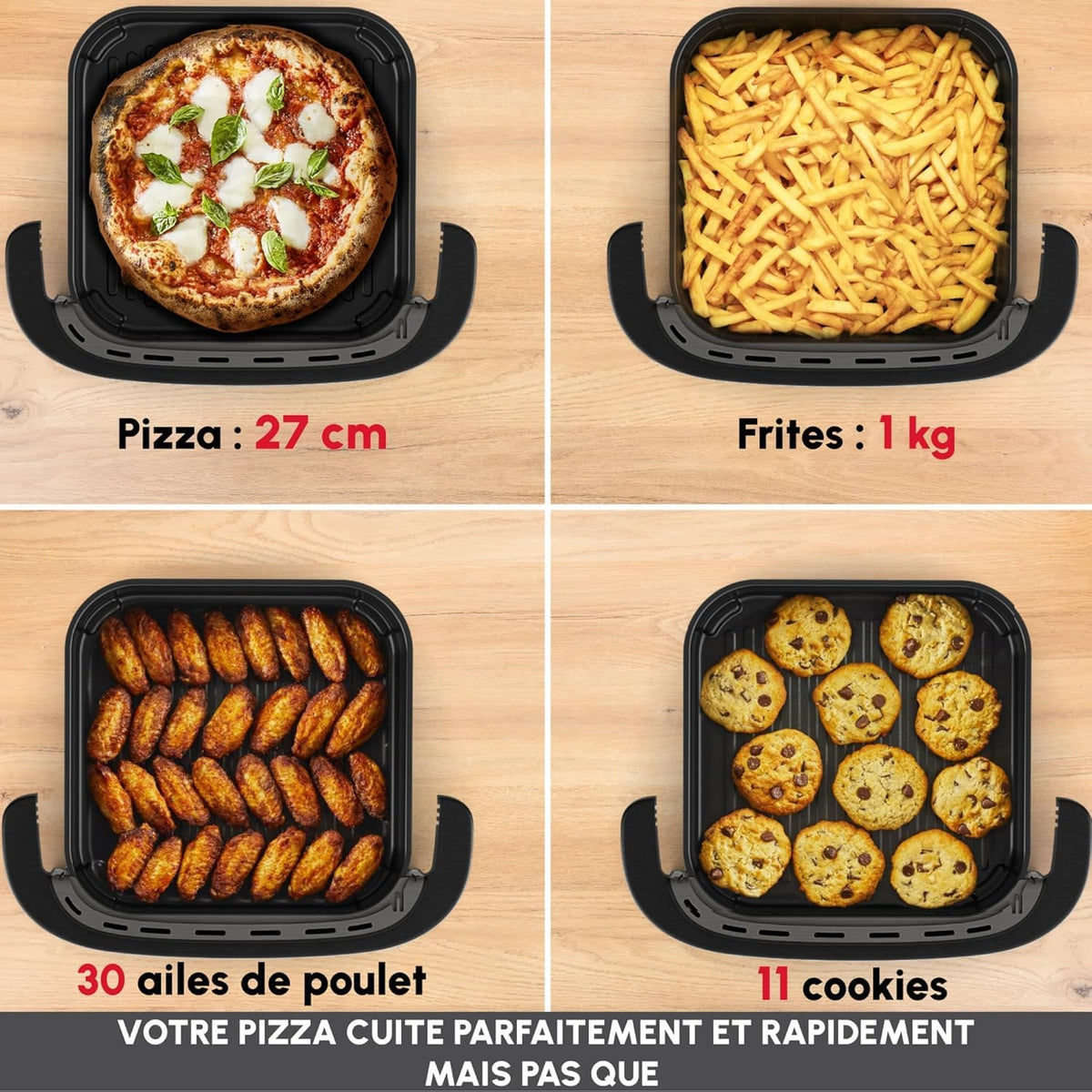 LOTE Freidora de aire Moulinex Surface & Pizza 4 L, gran superficie de cocción, ventana de visualización, negro AL4018F0 + 3 utensilios Tefal: pelador de verduras K2071814 + pinza de cocina K2060714 + espátula K20608