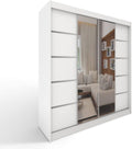 Armario con puertas correderas ML Furniture C5 150 x 200 x 58 cm con espejo - Mueble de dormitorio, almacenamiento - Armario multiusos - Color: Blanco - 2 puertas correderas