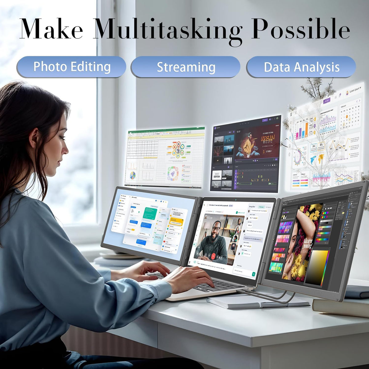 Monitor portátil Teamgee de 15,6" con batería externa, monitor FHD 120% sRGB Plug & Play, compatible con Mac, Windows, Surface, Chrome, ideal para teletrabajo, estudios y PYMES