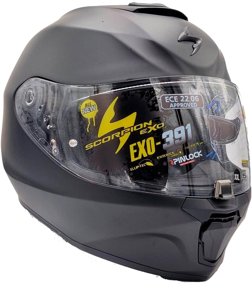 Scorpion Exo-391 Negro Mate Sólido | Casco de moto integral unisex para hombre y mujer - Homologado ECE 22.06