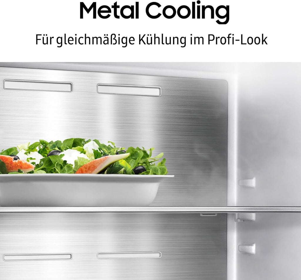 Frigorífico combi Samsung RB38C7AGWS9/EF, 203 cm, 387 l, frigorífico con congelador IA, SmartThings AI Energy Mode, Cool Select+, Twin Cooling Plus, Metal Cooling, aspecto acero inoxidable
