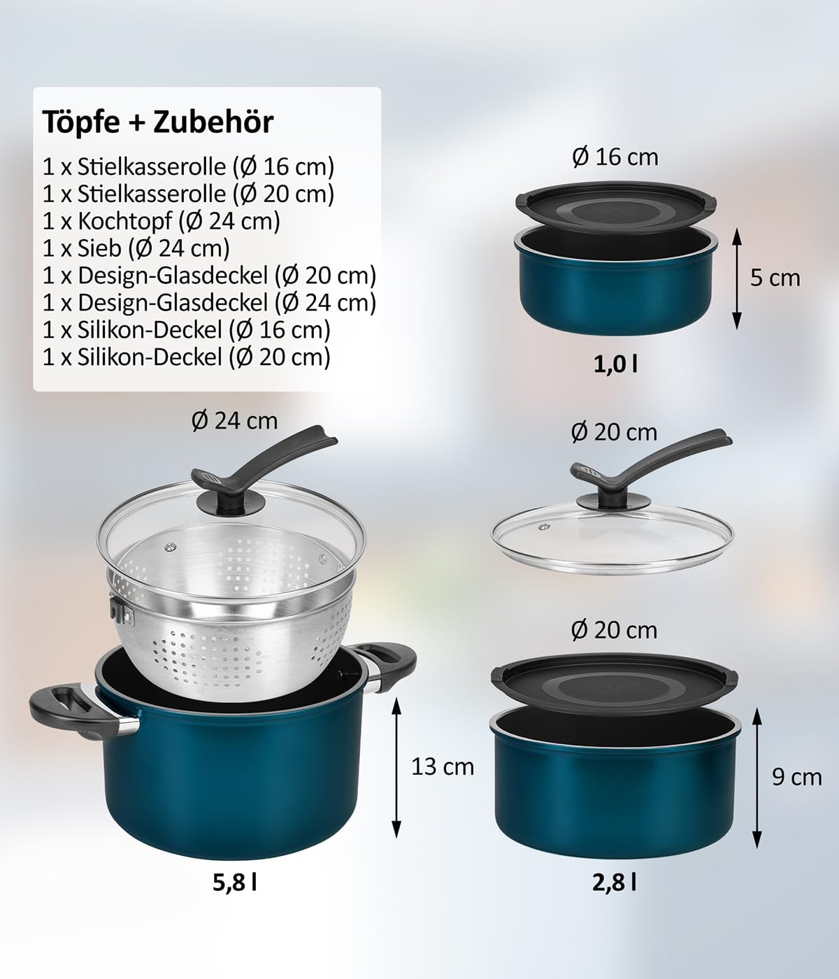 Juego de sartenes y ollas Kelton 3 en 1 con tapa y cortador de verduras, 27 piezas, batería de cocina con sartenes y ollas con revestimiento antiadherente, libre de PFOA y PTFE, mango extraíble