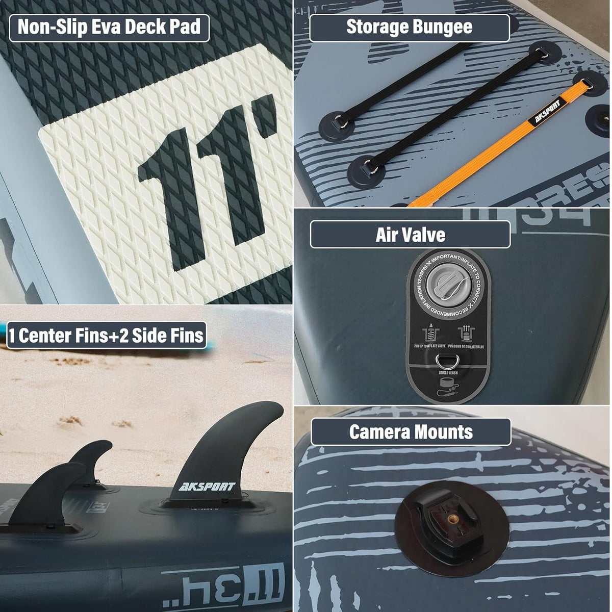AKSPORT Tabla de paddle surf hinchable, tabla de surf hinchable con todos los accesorios, diseño ancho y estable, tabla antideslizante, tabla de remo para jóvenes y adultos