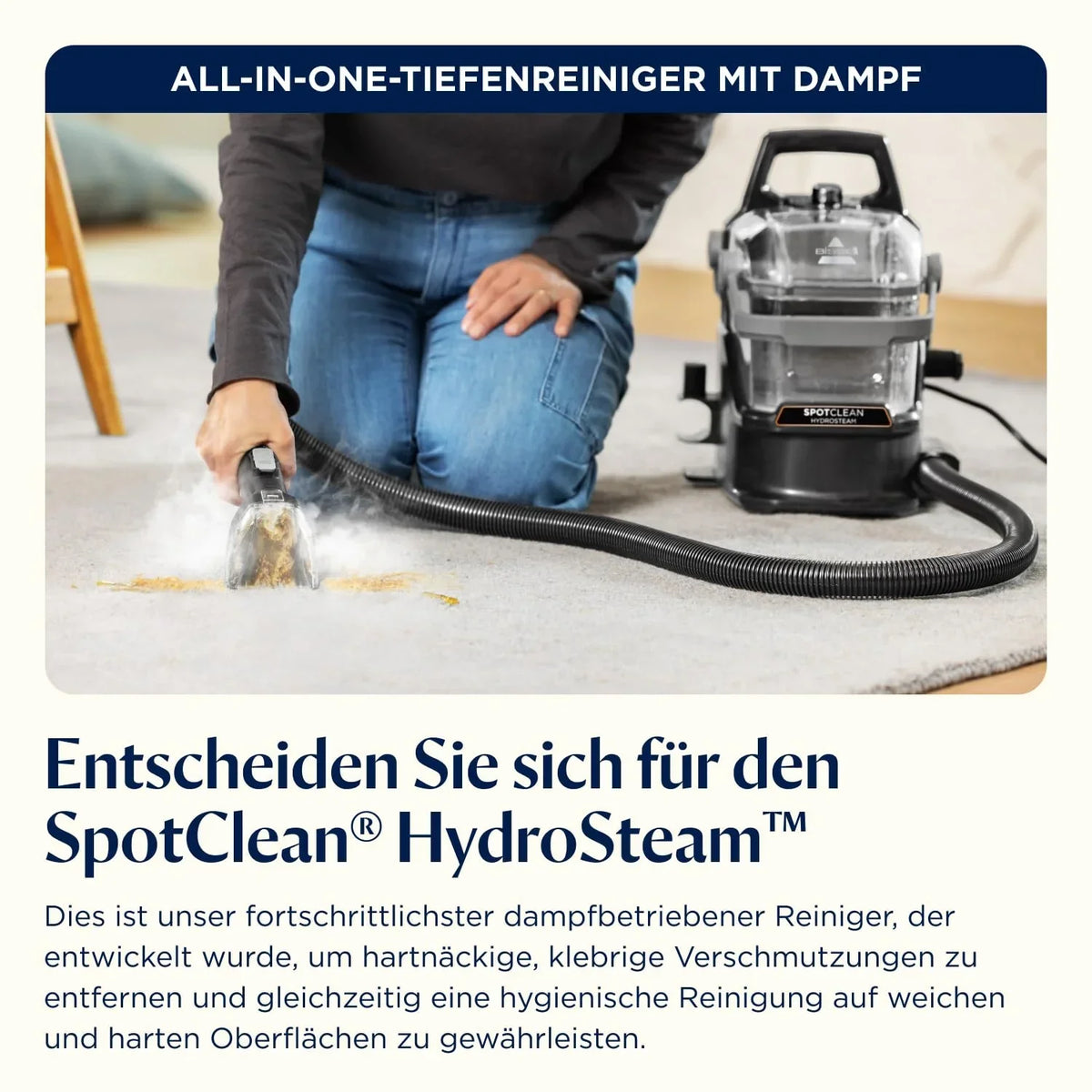 Limpiador de alfombras y vaporizador Bissell SpotClean HydroSteam 1000W 3689N aspiradora en húmedo para alfombras, tapicería y coche