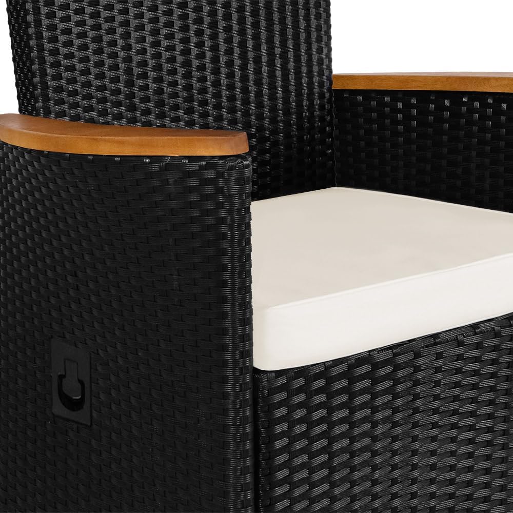 Conjunto de muebles de jardín Casaria®: 8 sillas con cojines de 7 cm, mesa, 2 respaldos ajustables, muebles de terraza para exteriores, polirratán, resistente a la intemperie, madera de acacia, comedor, jardín, balcón, salón.