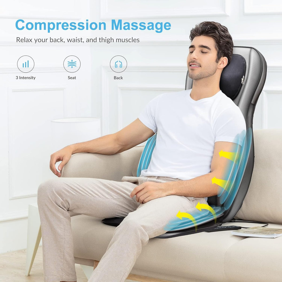 Cojín de masaje Shiatsu para espalda y cuello, masaje de amasamiento 2D/3D con calor, compresión de aire y ajuste para toda la espalda