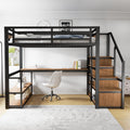 Litera alta de metal de 140x200 con escalera de almacenamiento con estantes y escritorio, diseño de valla de seguridad con tablones de metal unidos, cama de estructura de hierro alta con marco de metal para un soporte estable (negro)