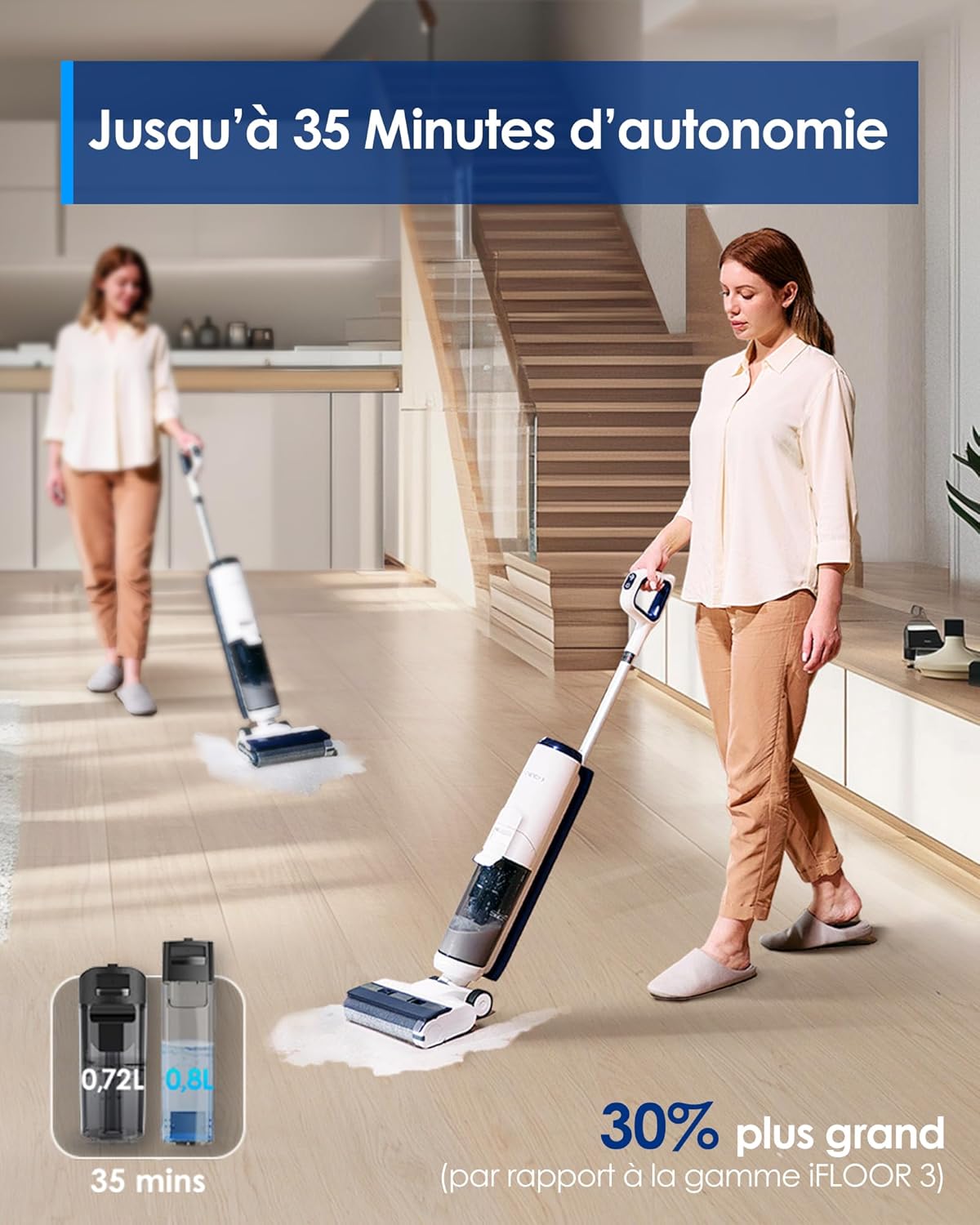 Tineco iFLOOR 5 Breeze Complete Aspiradora y Fregadora, Aspiradora en seco y húmedo sin cable para suelos duros, limpieza de bordes, autolimpieza automática, 35 min de autonomía, diseño ligero