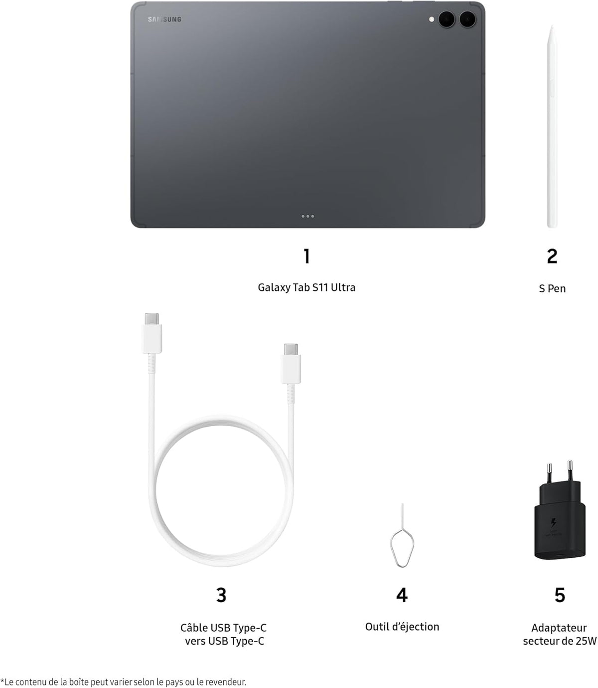 Samsung Galaxy Tab S11 Ultra 14,6'' WiFi 1 To, Tablette Android avec Galaxy AI, Dex, Gris, S Pen et chargeur secteur rapide 25 W inclus, version FR