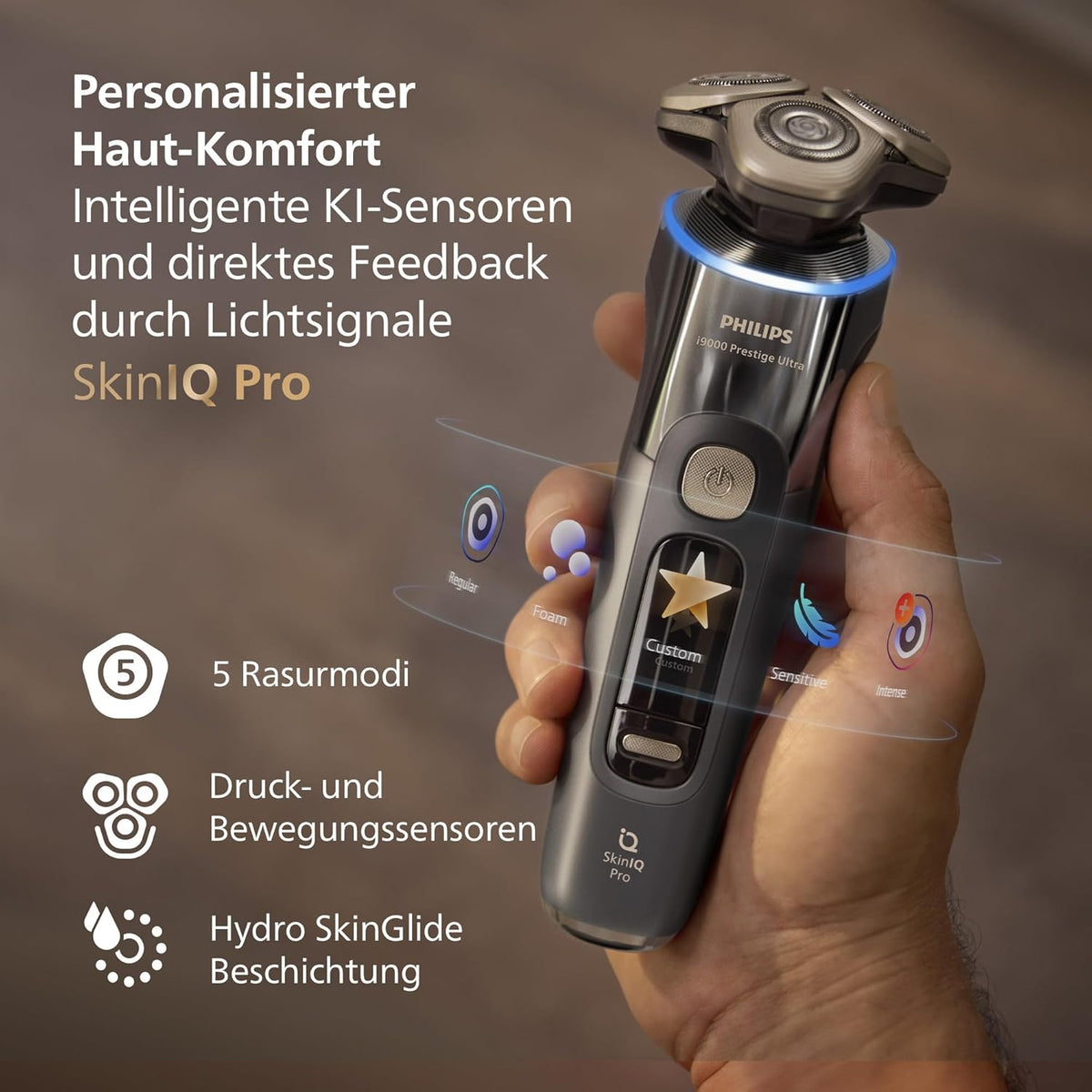 Afeitadora i9000 Prestige Ultra, afeitadora en seco y húmedo para hombre, adriatic, sensor de presión y movimiento, estilizador de barba 5+1, estación de limpieza, estuche de carga UV y estuche de viaje (modelo XP9402/46)