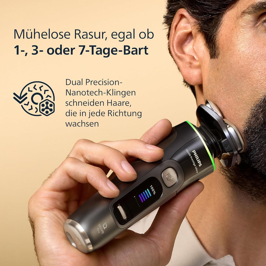 Afeitadora i9000 Prestige Ultra, afeitadora en seco y húmedo para hombre, adriatic, sensor de presión y movimiento, estilizador de barba 5+1, estación de limpieza, estuche de carga UV y estuche de viaje (modelo XP9402/46)
