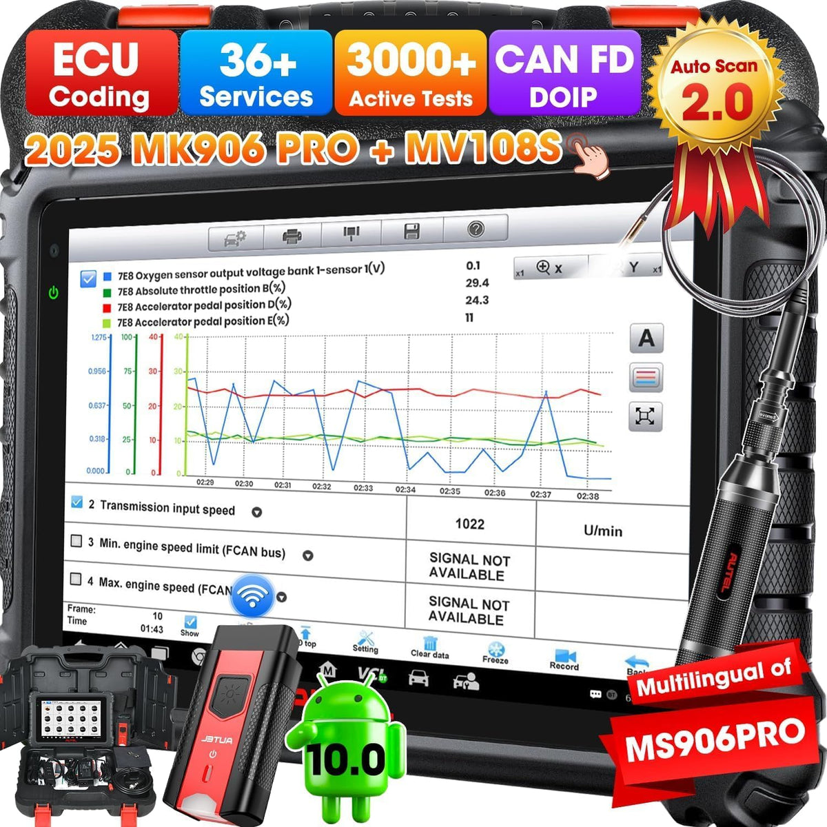 Autel MaxiCOM MK906 Pro con MV108S, Nuevo Modelo 2026 MS906 Pro MS906BT MP900BT, Codificación de ECU como Elite II MK908P, Escáner Bidireccional, más de 36 Servicios, Auto Scan 2.0