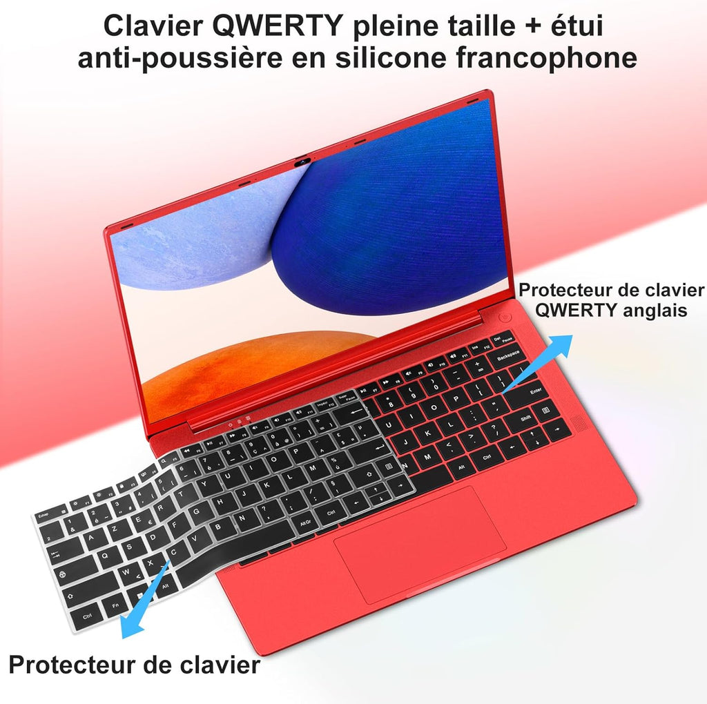 Ordenador portátil de 14 pulgadas Celeron N5095 hasta 2,9 GHz, PC portátil Win11, 8 GB de RAM, SSD de 256 GB, ampliación a 1 TB, portátil con ratón inalámbrico, teclado QWERTY con membrana de teclado AZERTY - Rojo metalizado-1