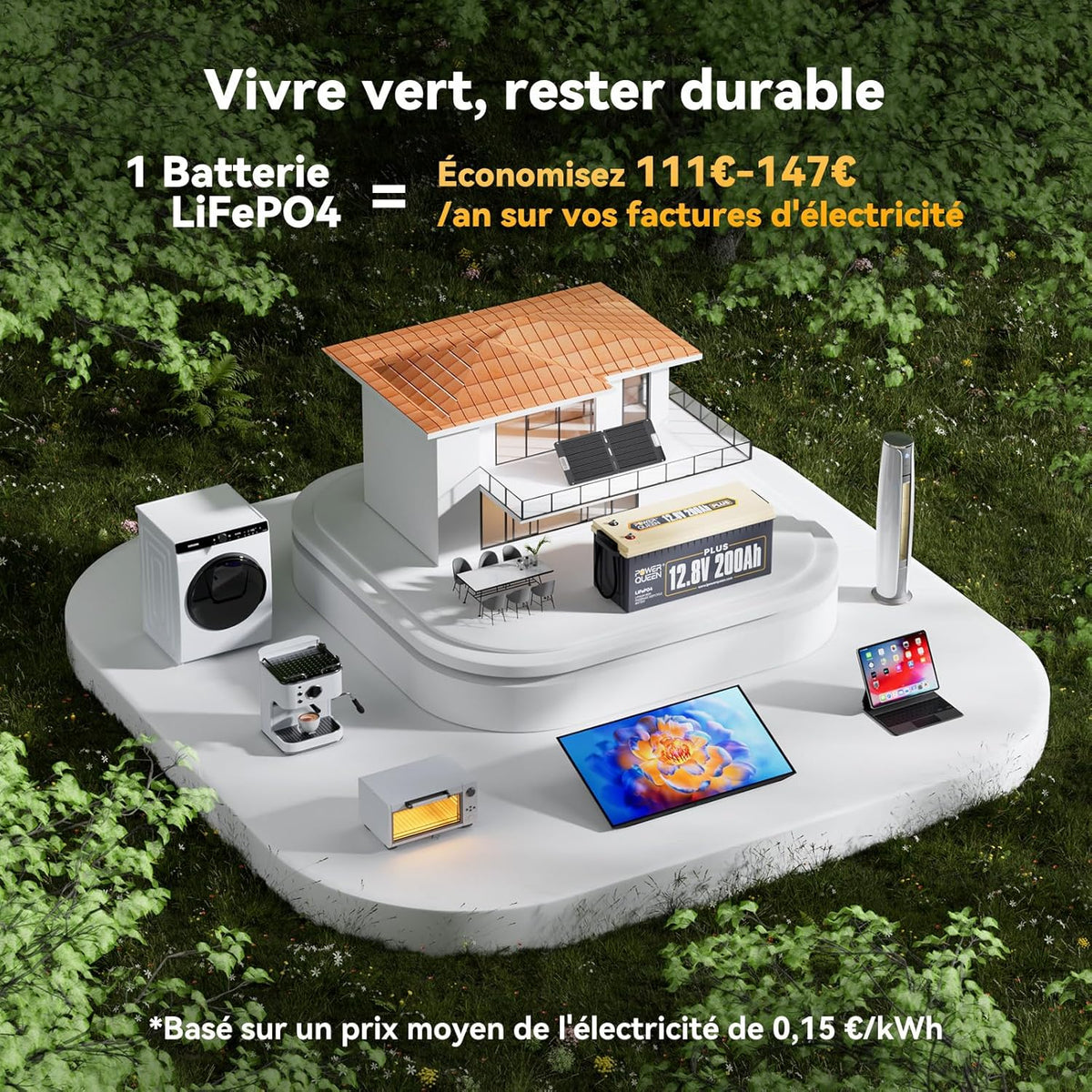 Batería de Litio Power Queen 12V 200Ah Plus, Batería LiFePO4 Recargable con BMS 200A, más de 4000 Ciclos, para Autocaravana, Energía Fuera de la Red, Furgoneta, Caravana…