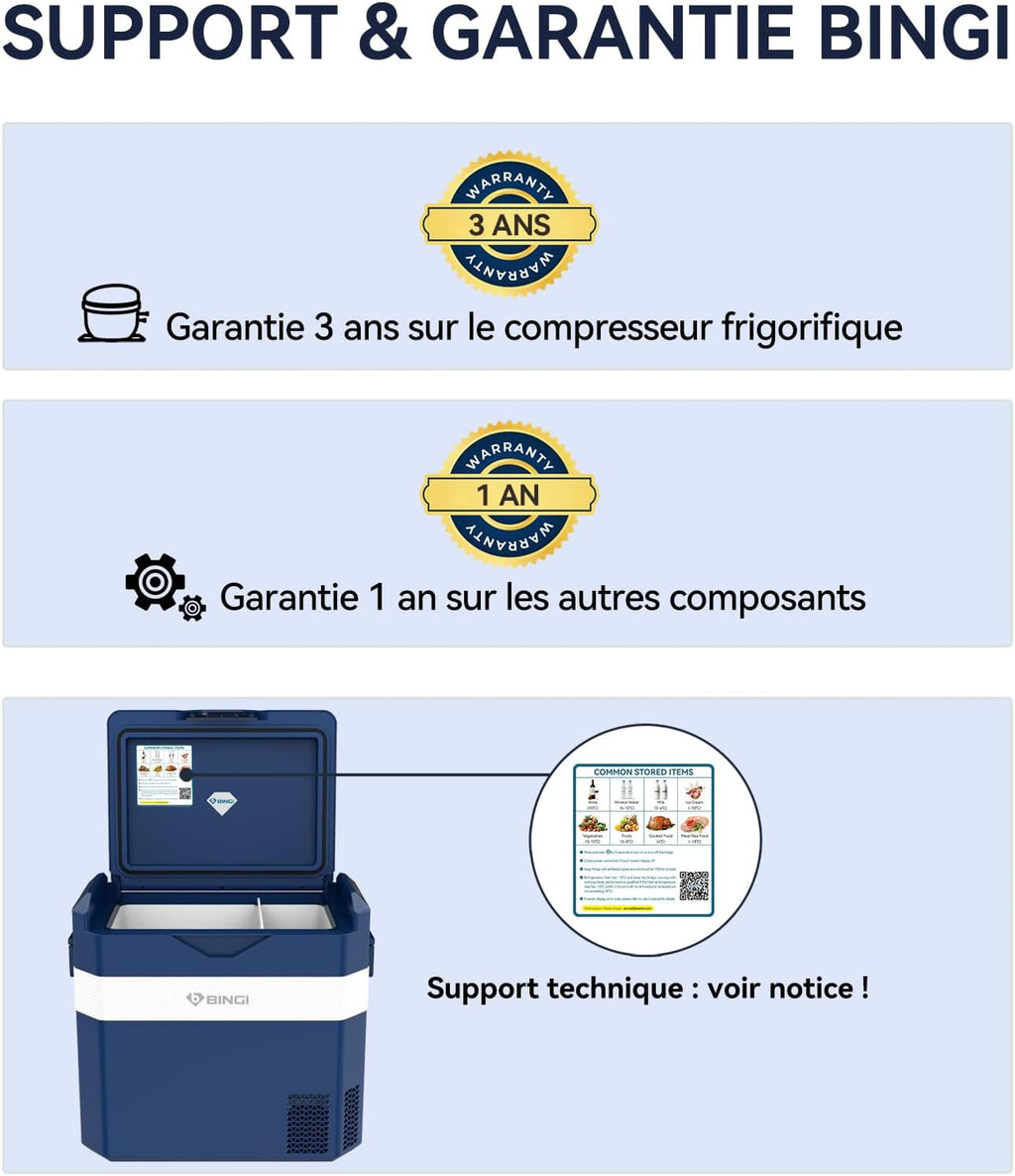 BINGI Nevera Eléctrica de Compresión para Coche de 38L con Enfriamiento Rápido - Refrigerador Portátil hasta -18°C, 12V/24V/220V, para Autocaravana, Furgoneta, Camión, Barco, Coche, Casa, Camping