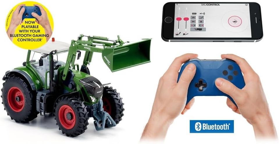 siku 6796, Tractor Fendt 933 Vario con cargador frontal, verde, metal/plástico, 1:32, radiocontrol, incl. mando a distancia bluetooth y accesorios, control posible mediante app móvil