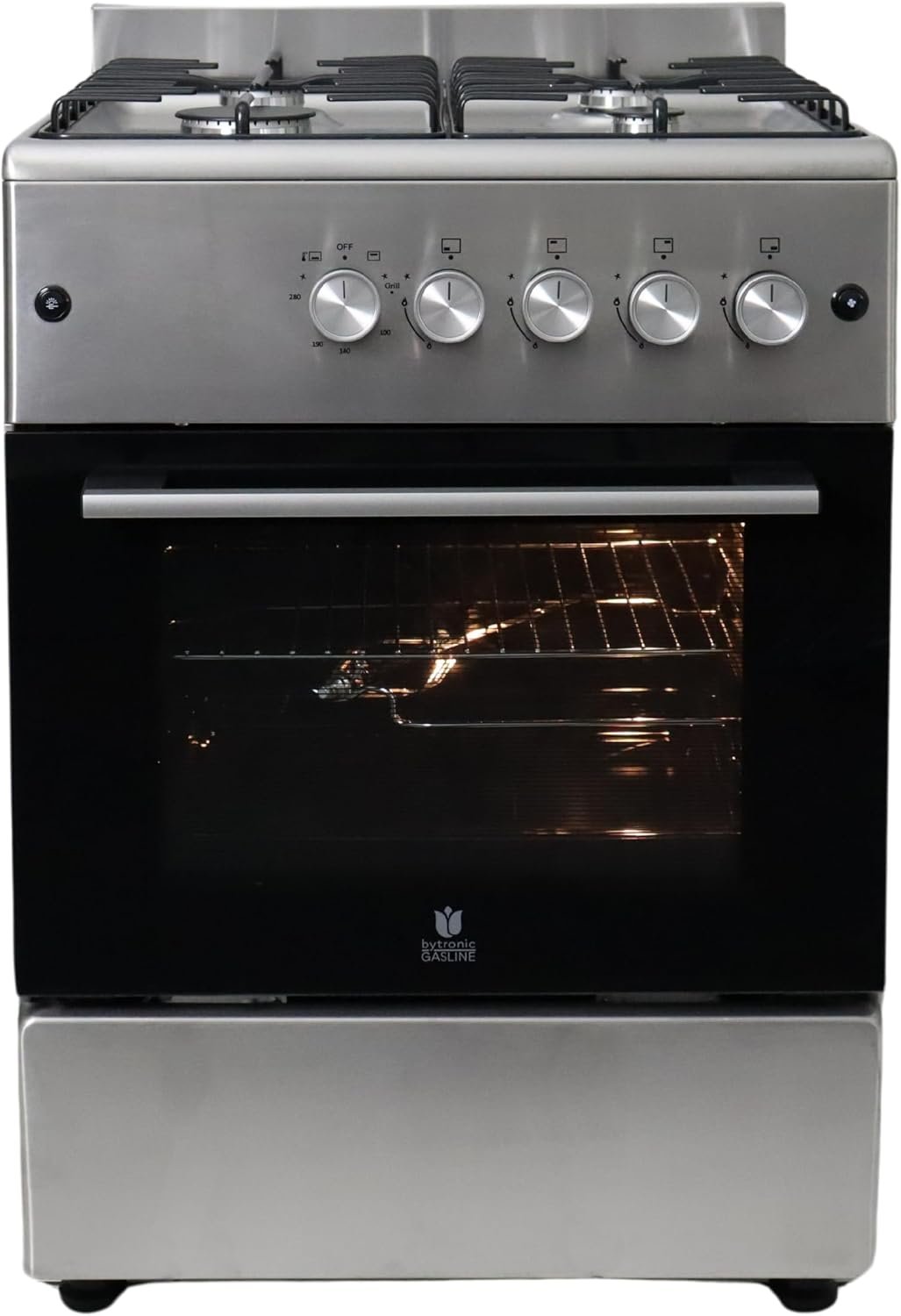 Cocina de gas Gasline SHGG6060FGIX de acero inoxidable, 60 cm, horno de gas con termostato y ventilador.