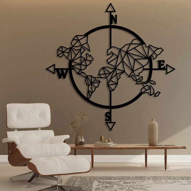 Mapa del mundo geométrico de madera para pared, 50-90 cm, contrachapado, decoración de pared