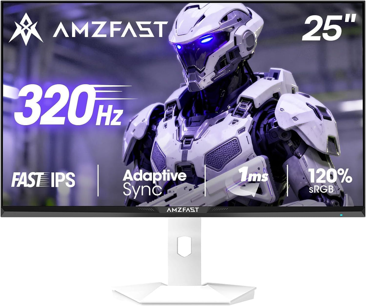 Amzfast Monitor Gamer de 24.5 pulgadas - 320Hz/240Hz, FHD 1920x1080, Pantalla Fast IPS, 1ms MPRT, 120% sRGB, Luz azul reducida, HDR, Adaptive Sync, VESA 100x100, HDMI 2.0x2/DP 1.4x2, Blanco - AMZG25F6F