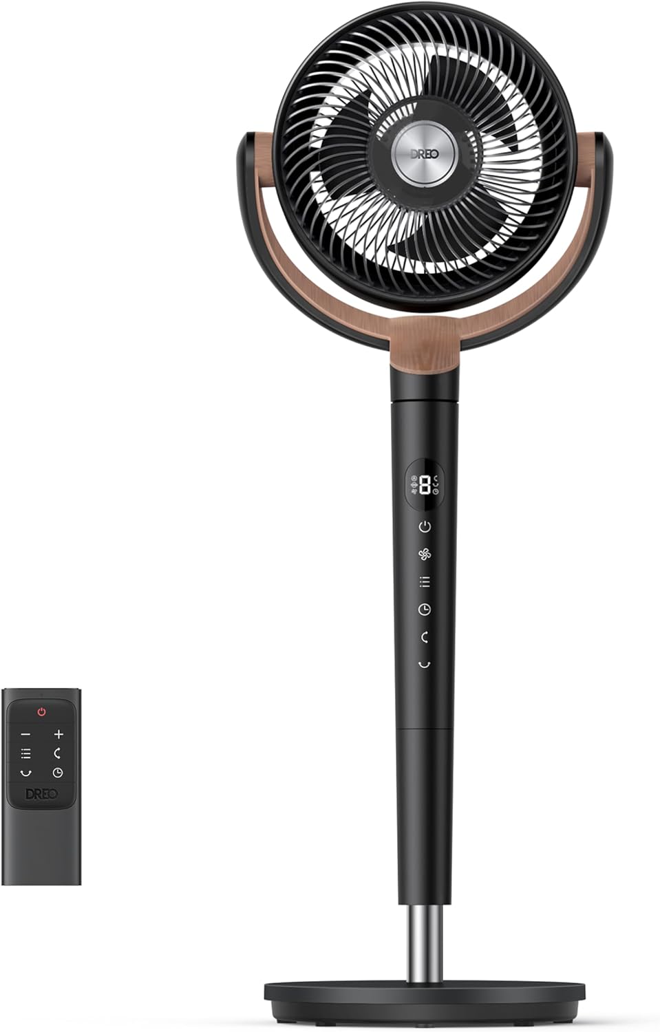 Ventilador de pie silencioso DREO de 23 dB, ventilador oscilante omnidireccional de 120°+120°, alcance de aire de 27 m, circulador de aire turbo real con un volumen de aire de 1615 m³/h, altura de 89-102 cm, 3 modos y 8 velocidades