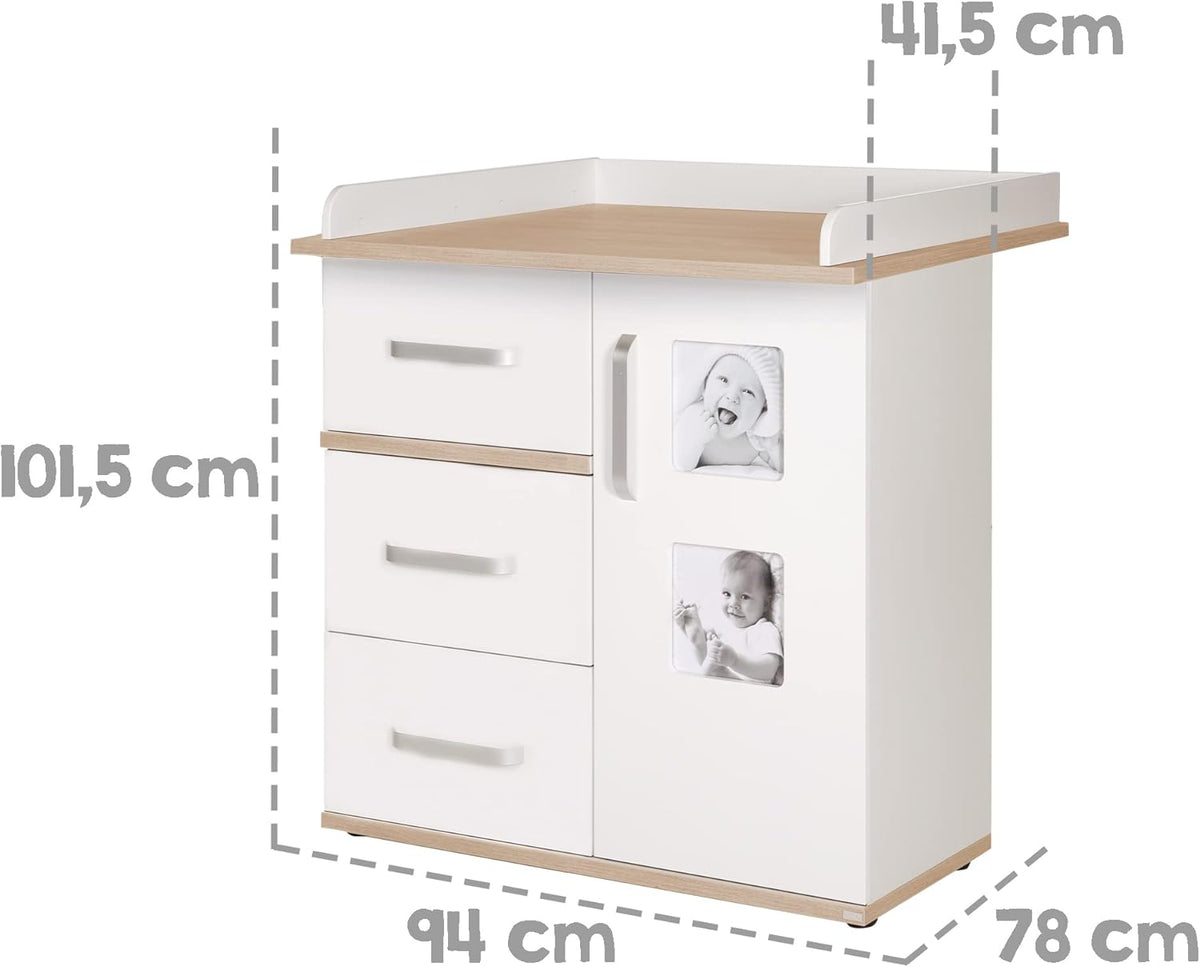 Set de muebles infantiles roba 'Pia', 3 piezas, incluye cuna 70x140 cm, cómoda cambiador, armario, blanco