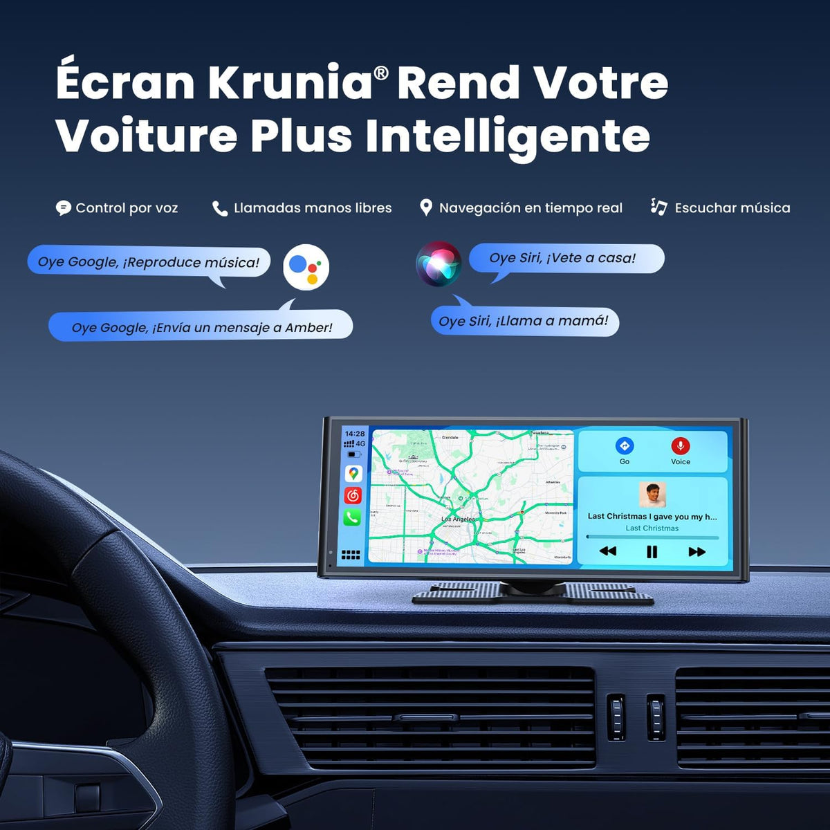 Pantalla portátil inalámbrica Krunia de 9,26" para Apple CarPlay y Android Auto, actualizaciones OTA, cámara de visión trasera, Mirror Link, Bluetooth 5.0, control por voz, navegación GPS, FM