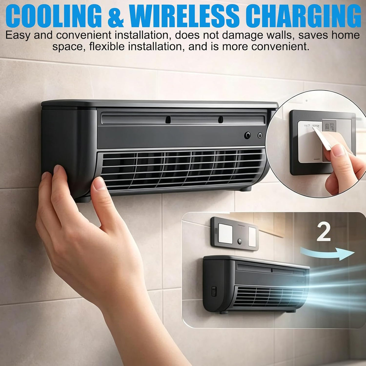 Aire acondicionado de pared sin unidad exterior: aire acondicionado de pared portátil sin perforación, refrigeración instantánea para cocina, dormitorio, caravana, oficina (blanco)