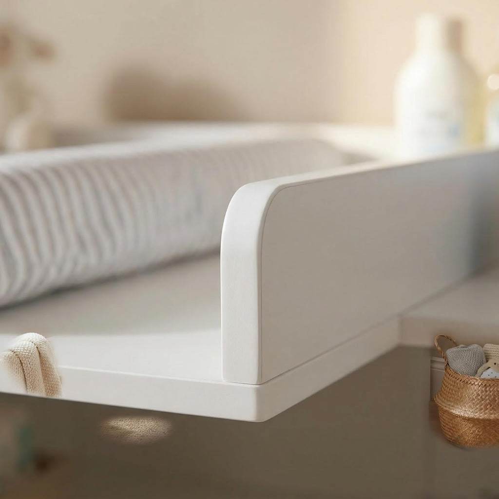 ecomi Cómoda cambiador, mesa cambiador para bebé de madera con accesorio, 3 cajones, 1 puerta, 100 cm de altura en blanco, mesa cambiador 113x100 cm, tiradores cromados