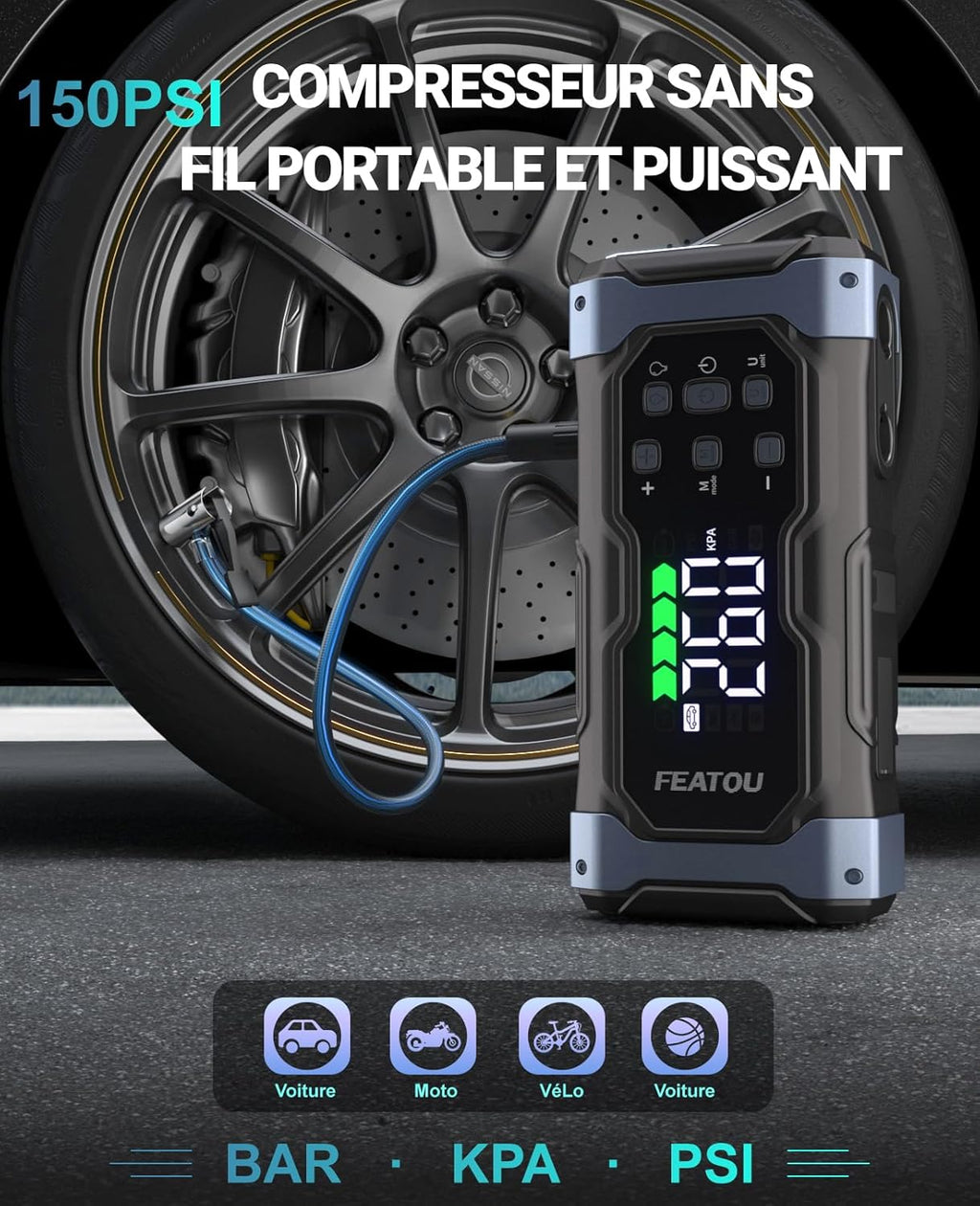 Arrancador de batería de coche 7000A con inflador, cargador arrancador para todos los motores de gasolina y diésel de 12L, carga rápida de 30 W, arrancador portátil con compresor de 12V