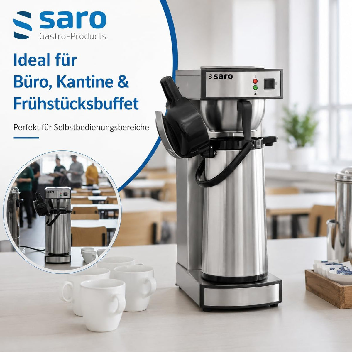 Cafetera Saro incl. jarra termo de acero inoxidable con bomba – 2,2 L – tiempo de preparación aprox. 5–6 min – protección contra funcionamiento en seco – 2,069 kW – modelo THERMO 24