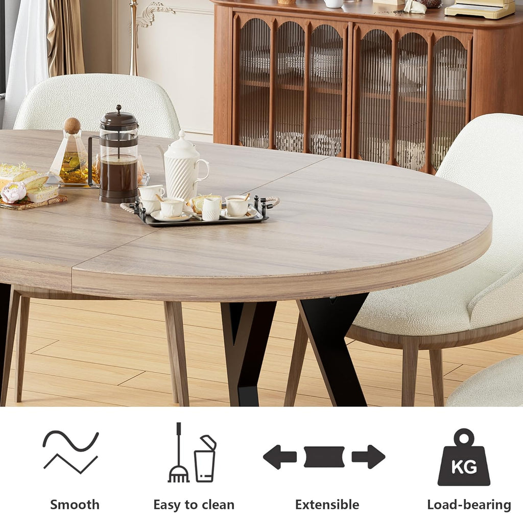Mesa de comedor redonda extensible para 4-8 personas, mesa de comedor redonda moderna, mesa de cocina pequeña con base de metal estable, mesa que ahorra espacio para comedor, hogar, oficina (vintage, 100-140 cm)