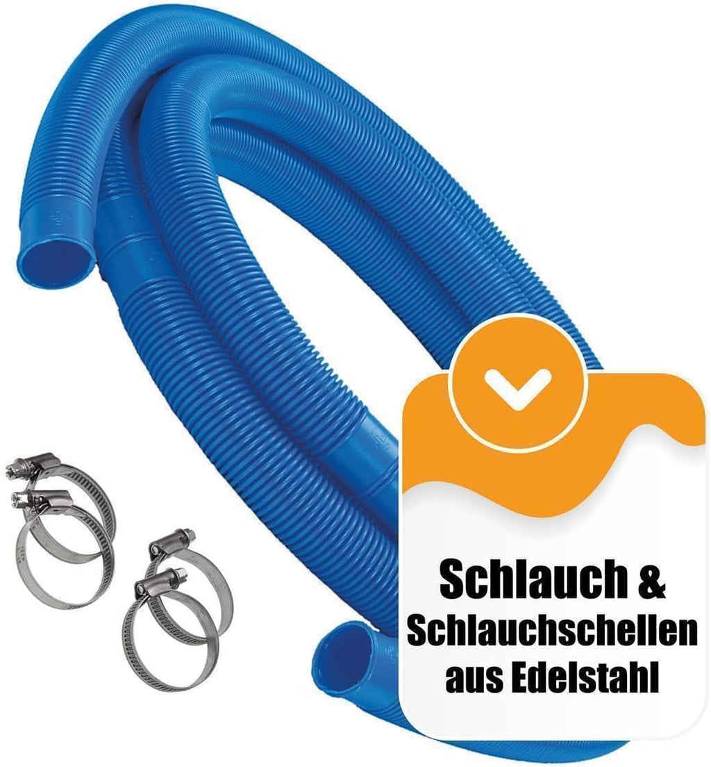 Set de piscina de pared de acero en forma de ocho Medipool (L x An x Prof) 6,25 m x 3,60 m x 1,20 m, piscina fabricada en Europa, con sistema de filtración de arena SF133 de 6 m³/h, skimmer integrado, arena de filtrado, manguera de piscina