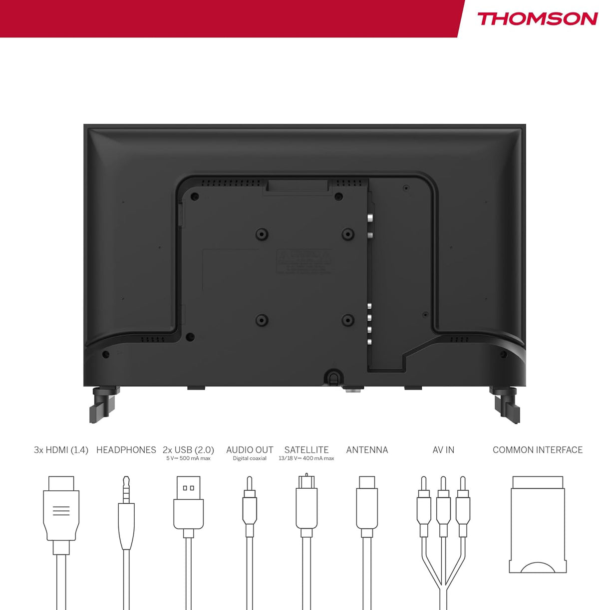 THOMSON 32 pulgadas (81 cm) LED HD Easy TV – No Smart – Modo hotel, USB, HDMI, Triple sintonizador (cable/satélite/antena), entrada AV, CI+, panel A+ – 32HD2S13