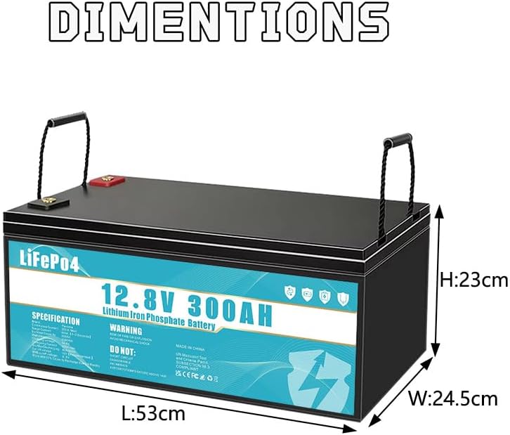 Batería LiFePO4 de 12V 300Ah de fosfato de hierro y litio, equipada con BMS de 300A, vida útil de más de 8 años, adecuada para camping, energía solar, fuente de alimentación de emergencia, etc.