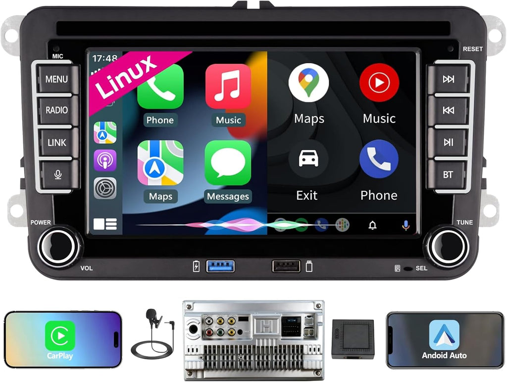 [Inicio rápido] Autorradio Linux para VW Golf 5 6/Polo, Radio VW con CarPlay y Android Auto inalámbricos integrados, Pantalla de 7" para VW compatible con controles del volante originales, AM/FM/RDS, Bluetooth, DSP, 45Wx4